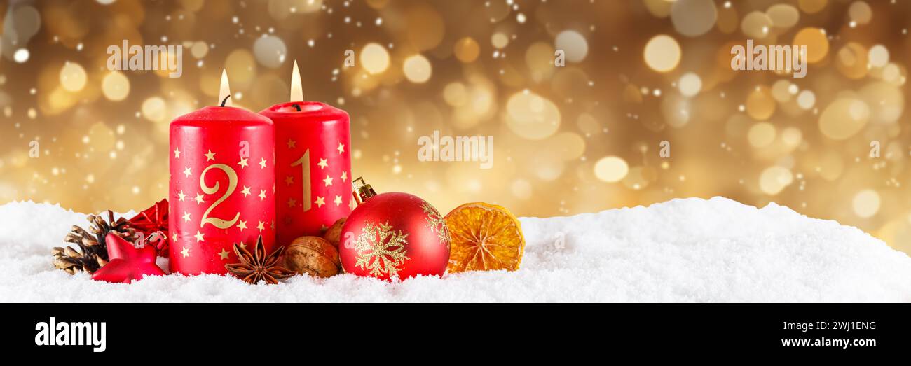 Second 2nd Advent with candle Christmas decoration Christmas card banner for the Advent season with text free space Copyspace Stock Photo