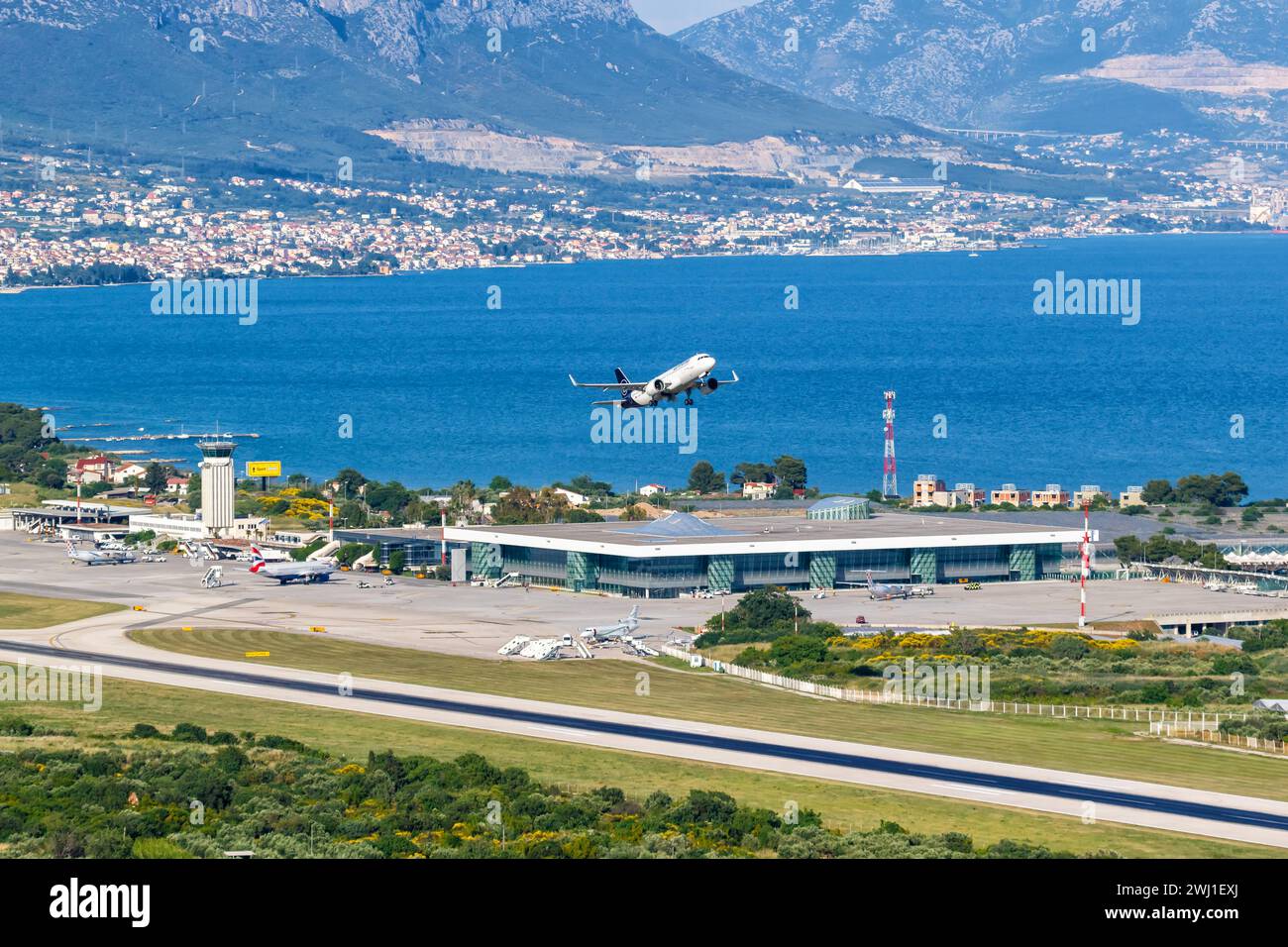 Lufthansa Airbus A320neo aircraft Split Airport in Croatia Stock Photo