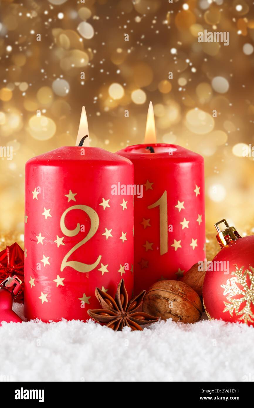 Second 2nd Advent with candle Christmas decoration Christmas decoration Christmas card for the Advent season portrait format wit Stock Photo