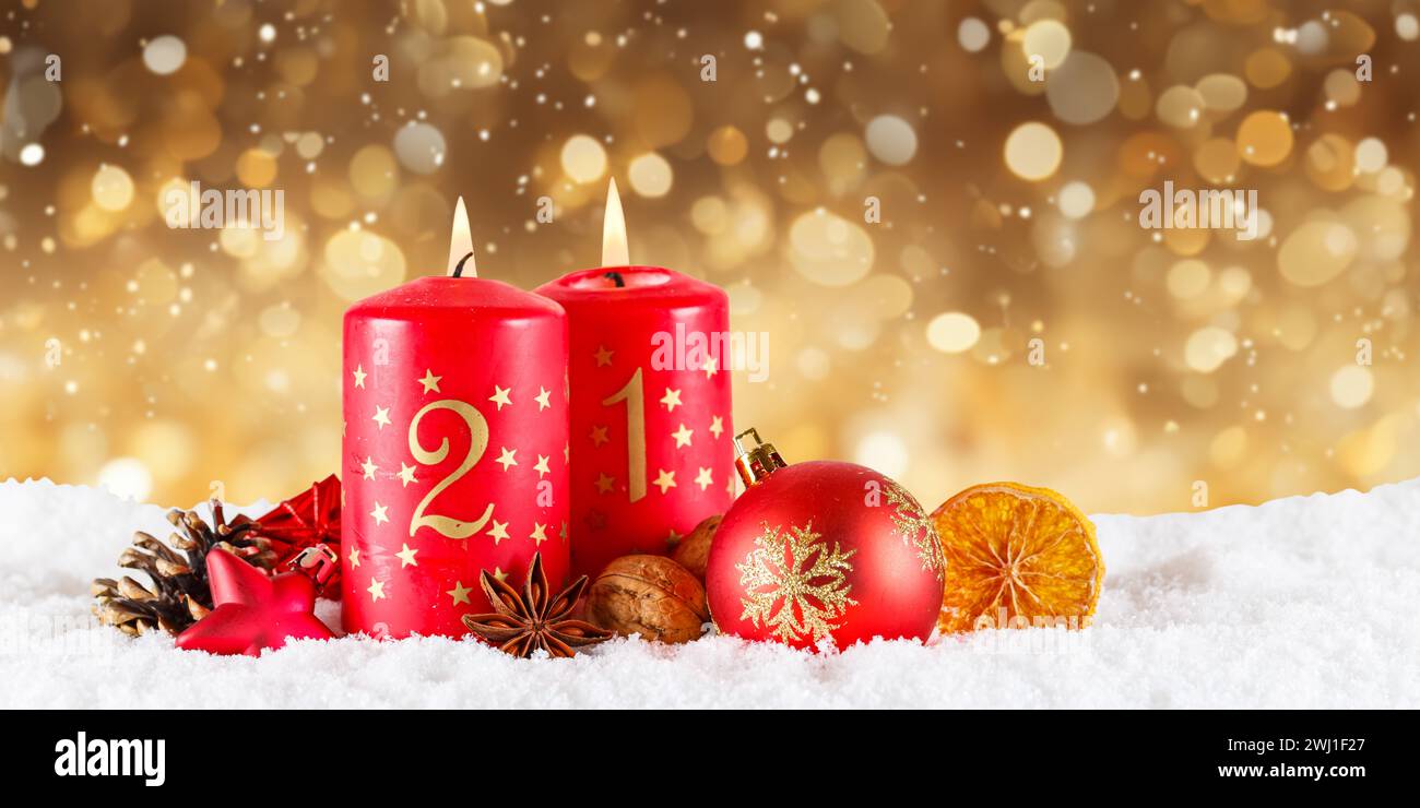 Second 2nd Advent with candle Christmas decoration Christmas card panorama for the Advent season with text free space Copyspace Stock Photo