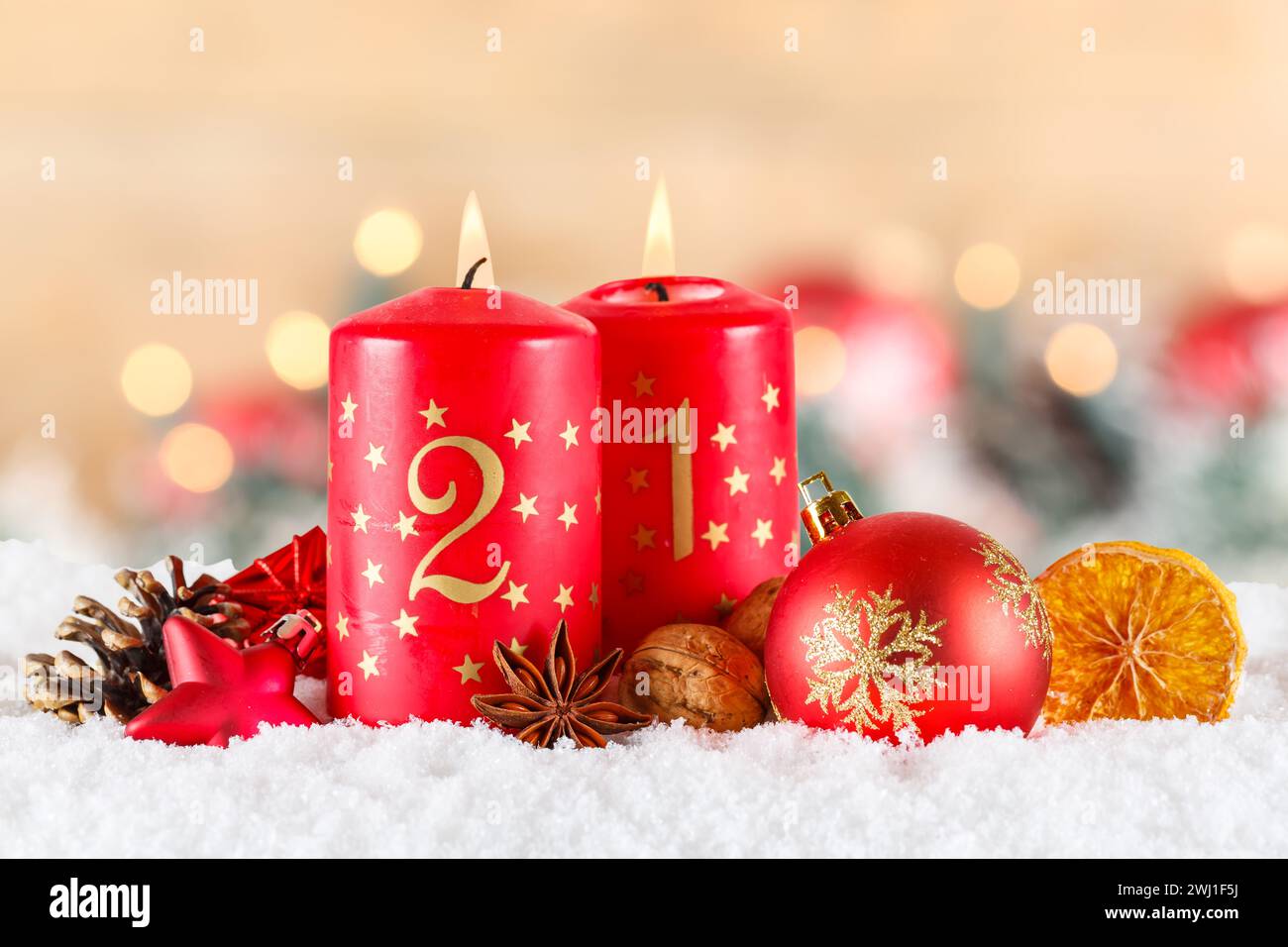 Second 2nd Advent with candle Christmas decoration Christmas decoration Christmas card for Christmas time with text free space C Stock Photo