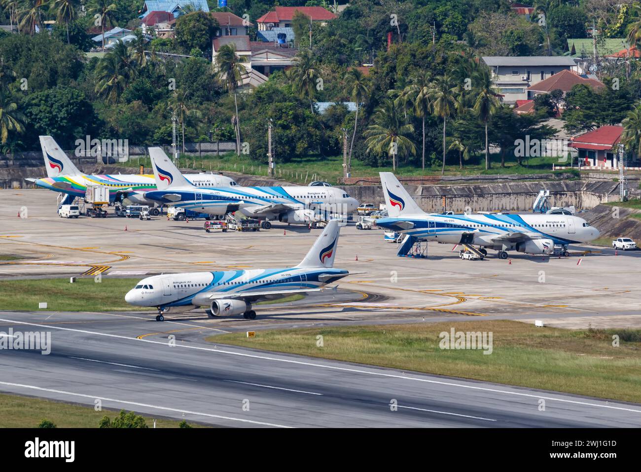 Bangkok Air Airbus A319 aircraft Ko Samui Airport in Thailand Stock Photo