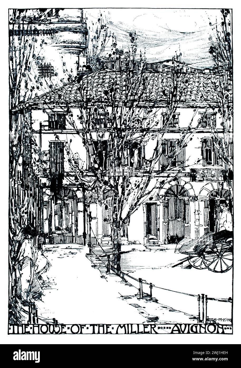 The House of the Miller, Avignon, line illustration by Jessie Marion King Stock Photo