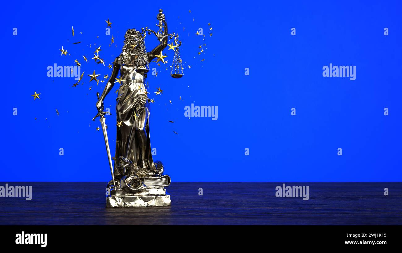 EU Law Concept - Lady Justice Statue Golden Stars Stock Photo