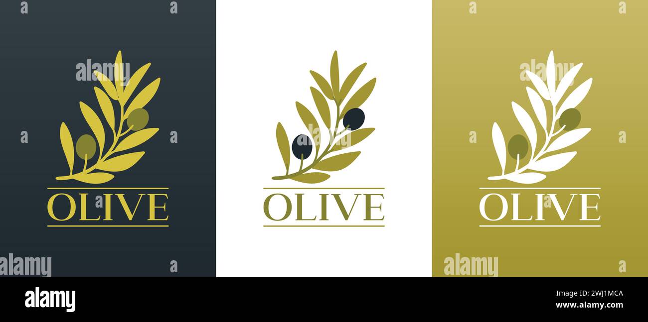 Vector logo of olive branch with leaves. Modern hand drawn vector olive ...