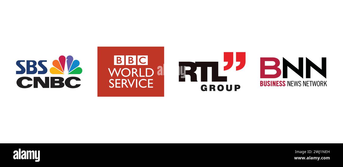 SBS CNBC CI, Business News Network, RTL Group, BBC World Service. Vector illustration, editorial logo. Stock Vector