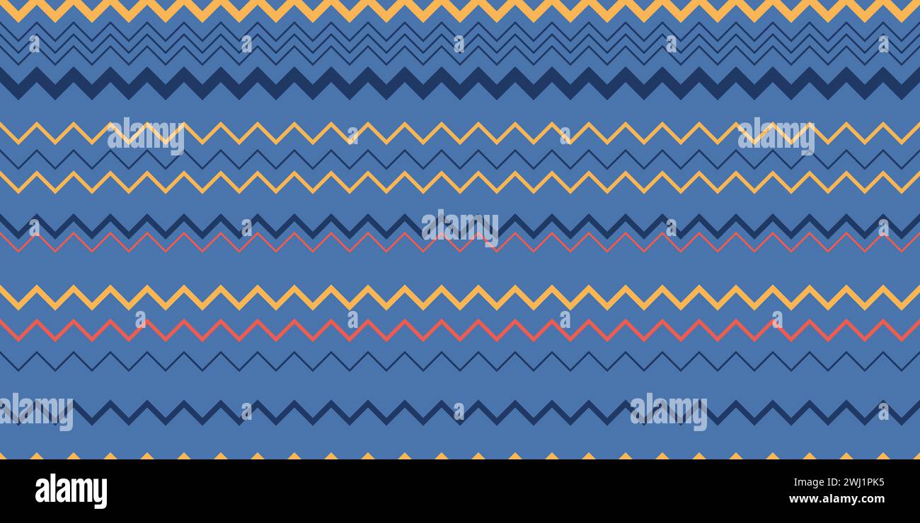Seamless vector zigzag pattern. Abstract geometric zigzag chevron texture. Colorful blue and orange. Stock Vector