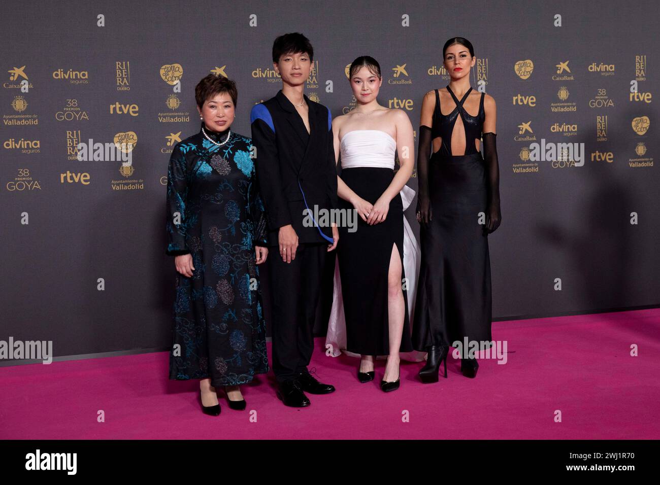 Madrid, Spain. 10th Feb, 2024. (L-R) Yeju Ji, Julio Hu Chen, Xinyi Ye and Marina Herlop attends 'the red carpet at the Goya Awards 2024' Photocall at Feria de Valladolid. (Photo by Nacho Lopez/SOPA Images/Sipa USA) Credit: Sipa USA/Alamy Live News Stock Photo