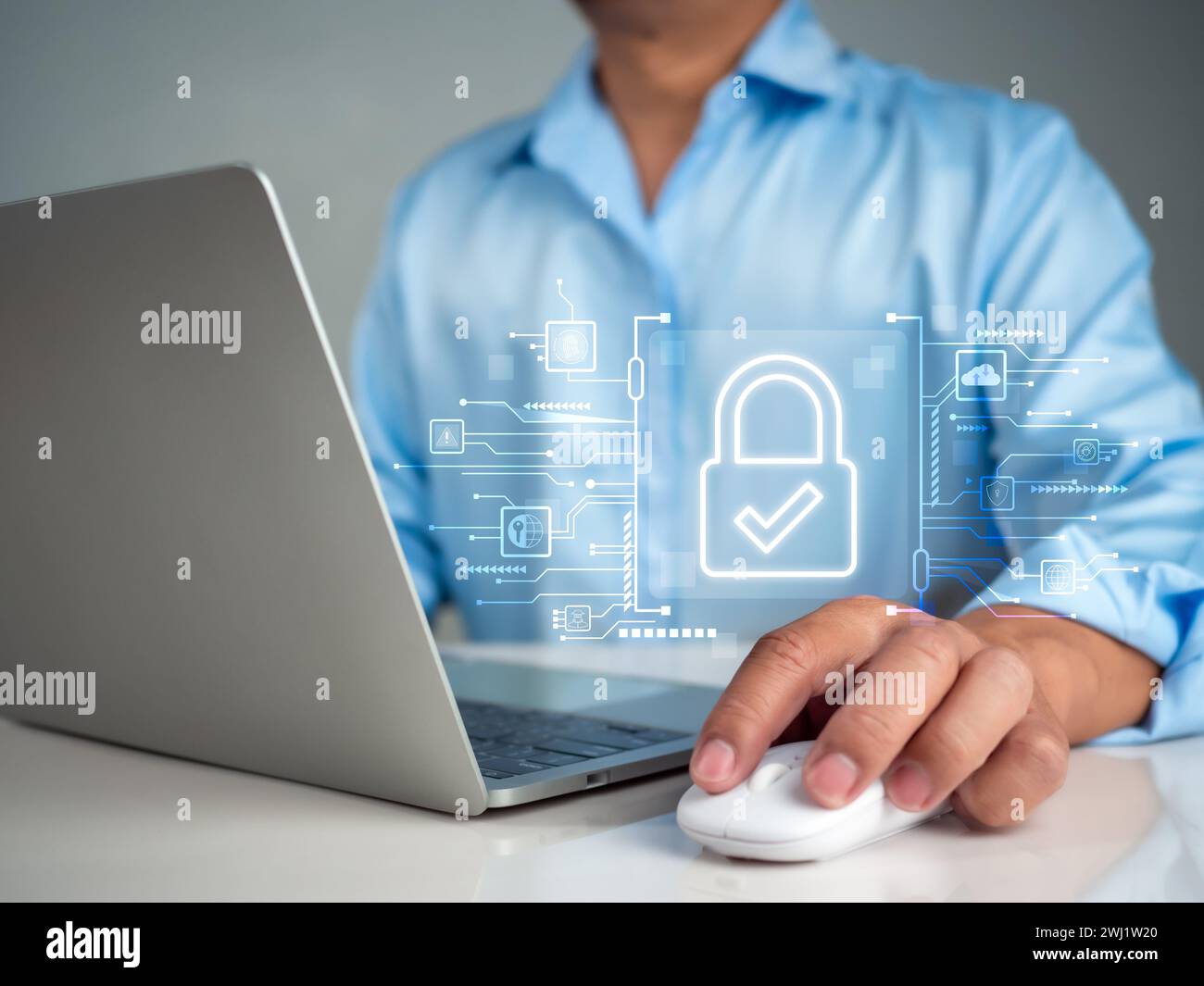 Businessman using computer secure encryption technology, cybersecurity privacy of data protection, security Internet access, security encryption of us Stock Photo