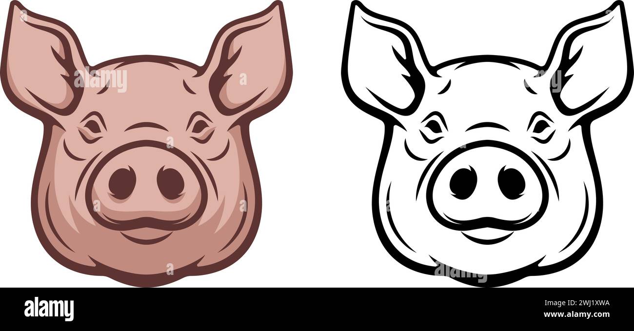 Illustration of a pig head isolated on white background. Pork meat ...