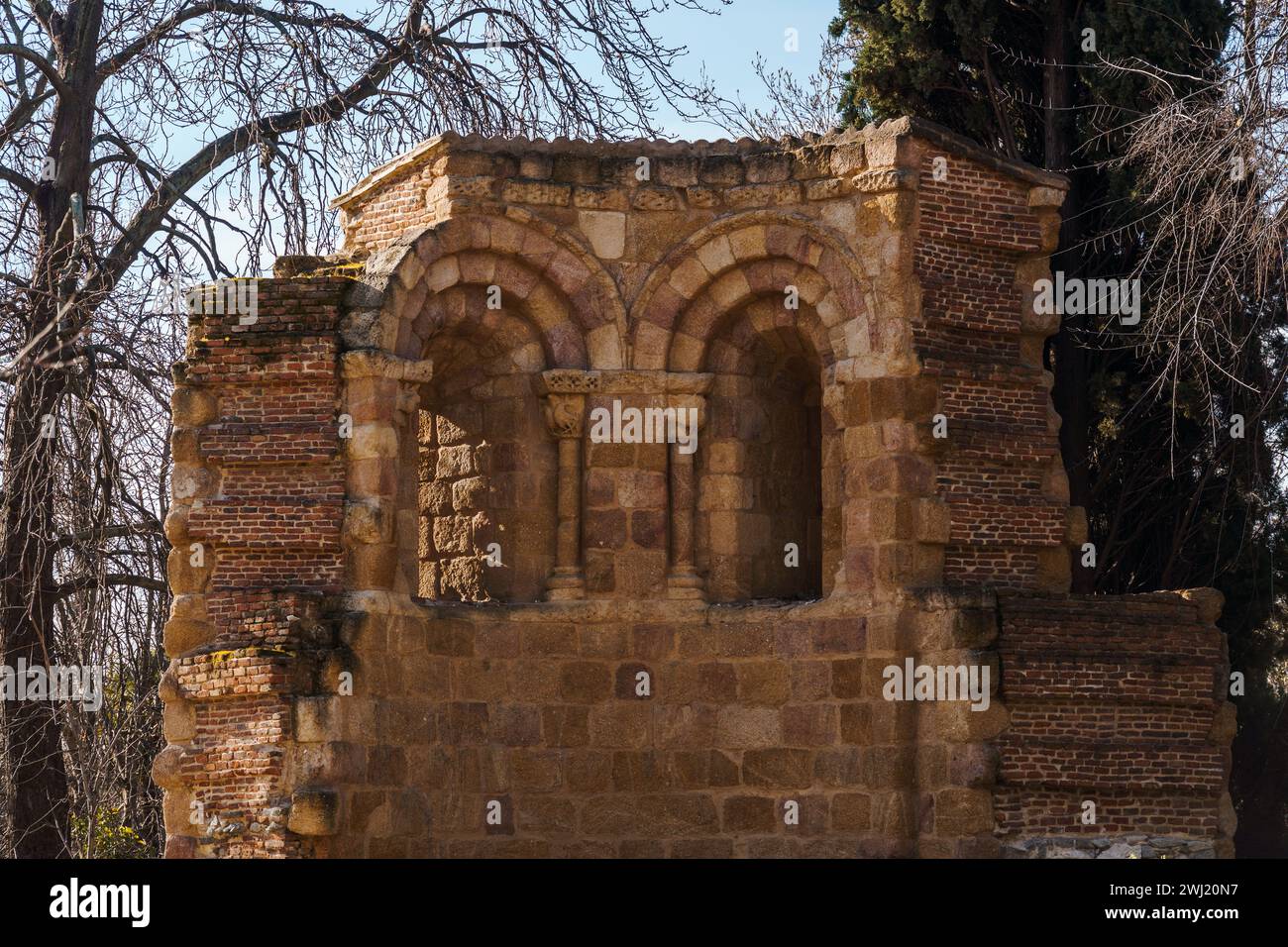 Ruins of the church of San Pelayo and San Isidoro in Retiro Park in Madrid. Stock Photo