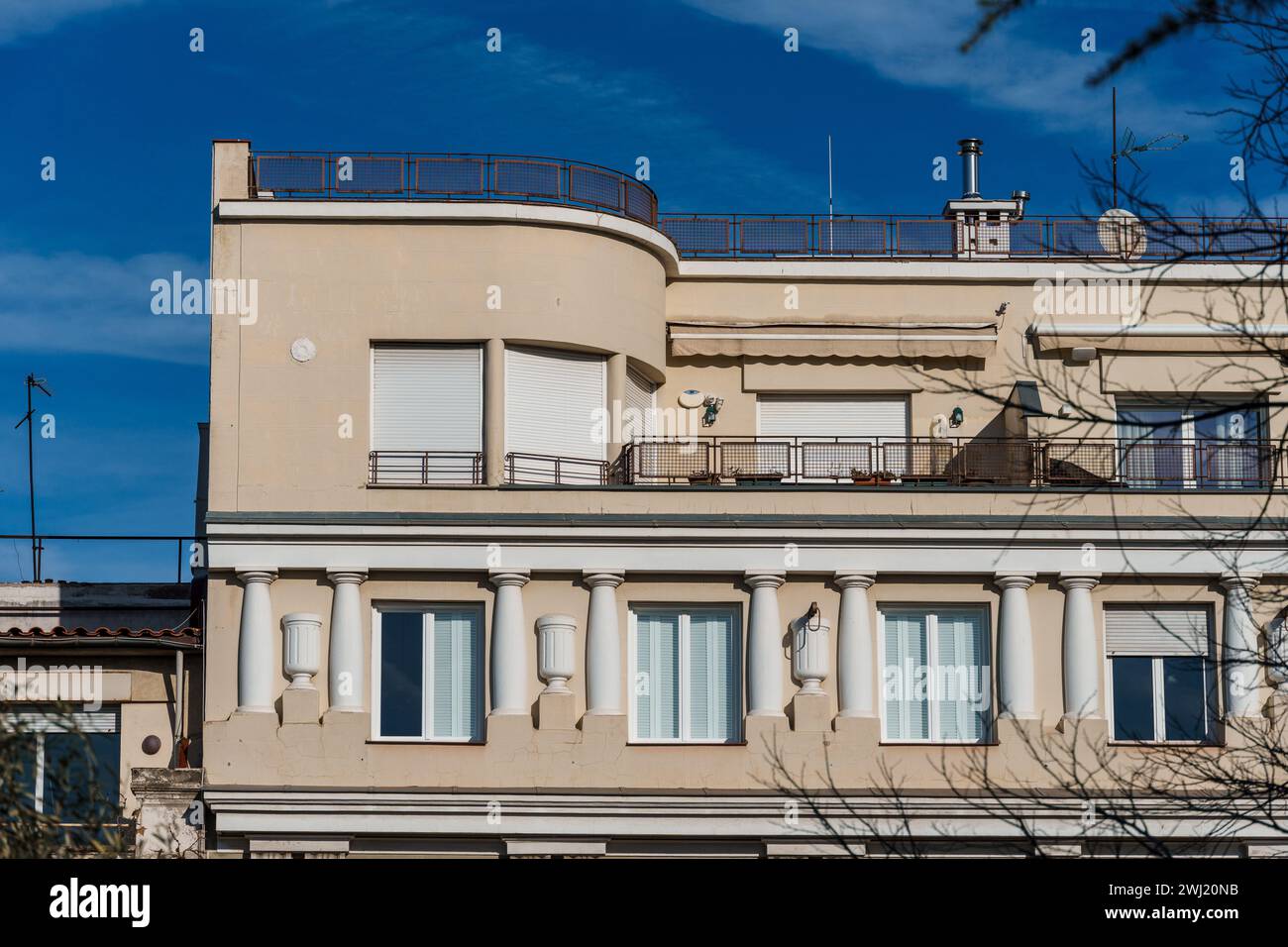 Luxury old residential buildings in Madrid against sky Stock Photo