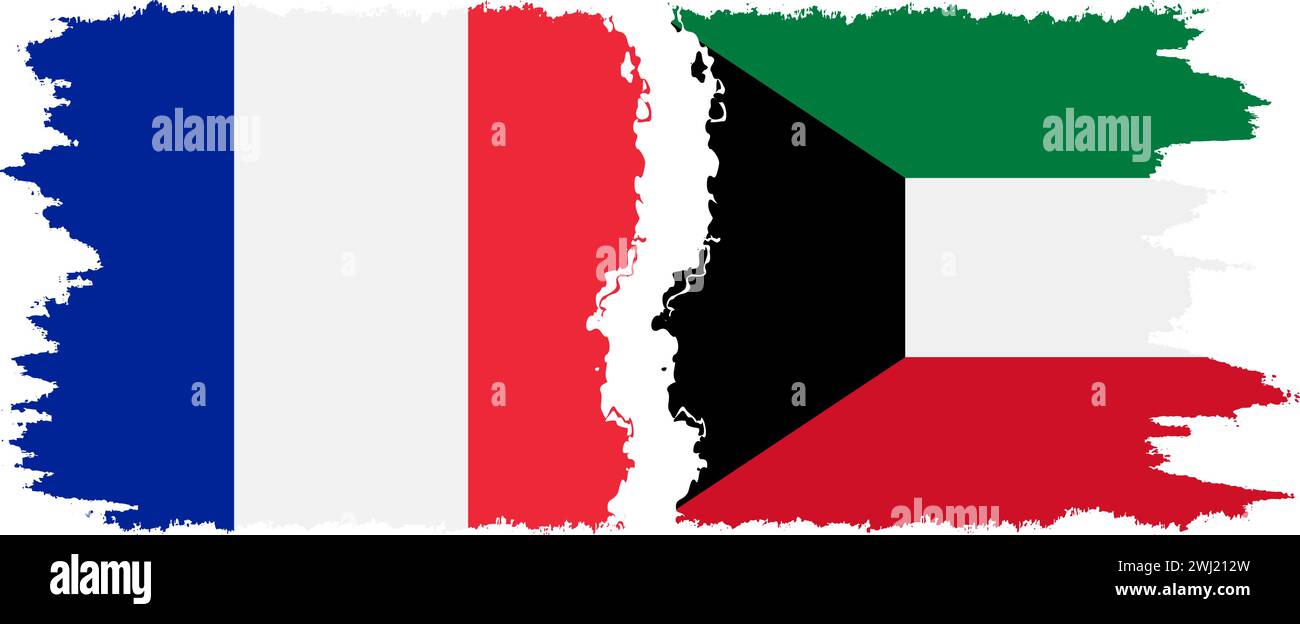 Kuwait and France grunge flags connection, vector Stock Vector