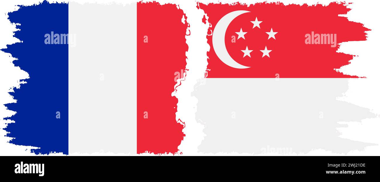 Singapore and France grunge flags connection, vector Stock Vector