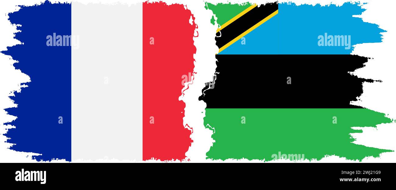Zanzibar and France grunge flags connection, vector Stock Vector
