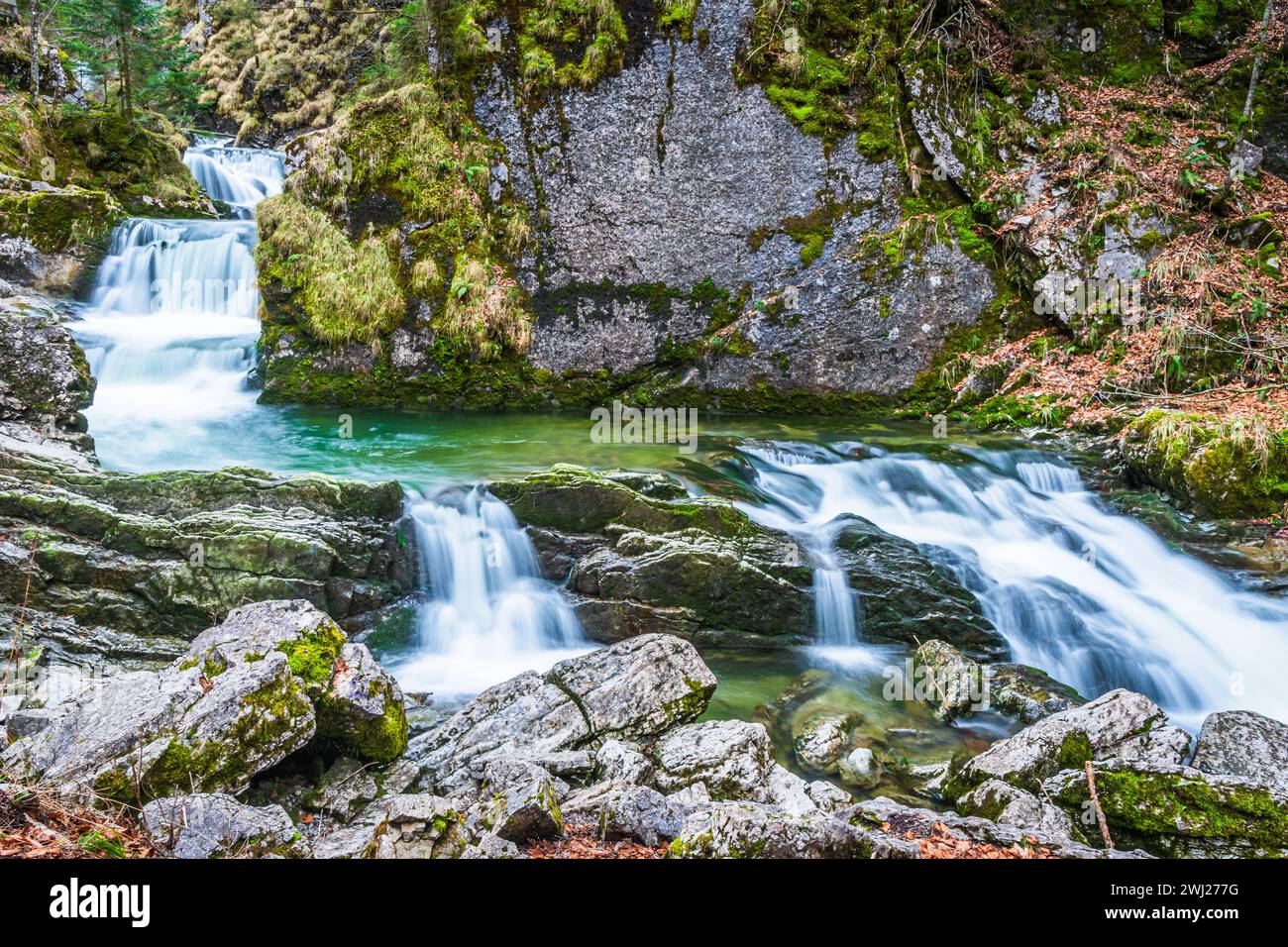 Rottach waterfall near lake Tegernsee in winter, Rottach-Egern, Bavaria, Germany Stock Photo