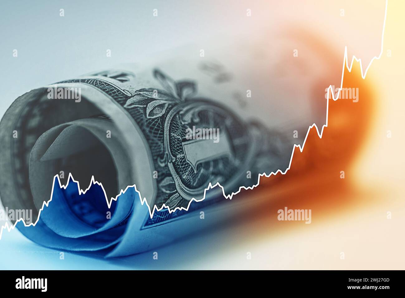 USD bill with raising sparkline chart. Concept of Economic growth raise ...