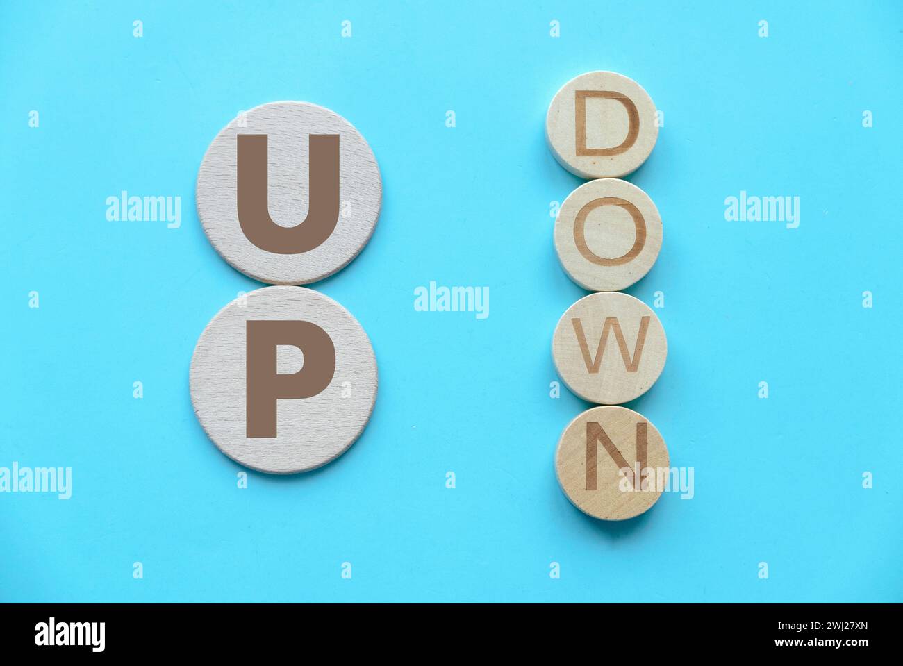Up and down concept. Alphabet of word up and down. Stock Photo