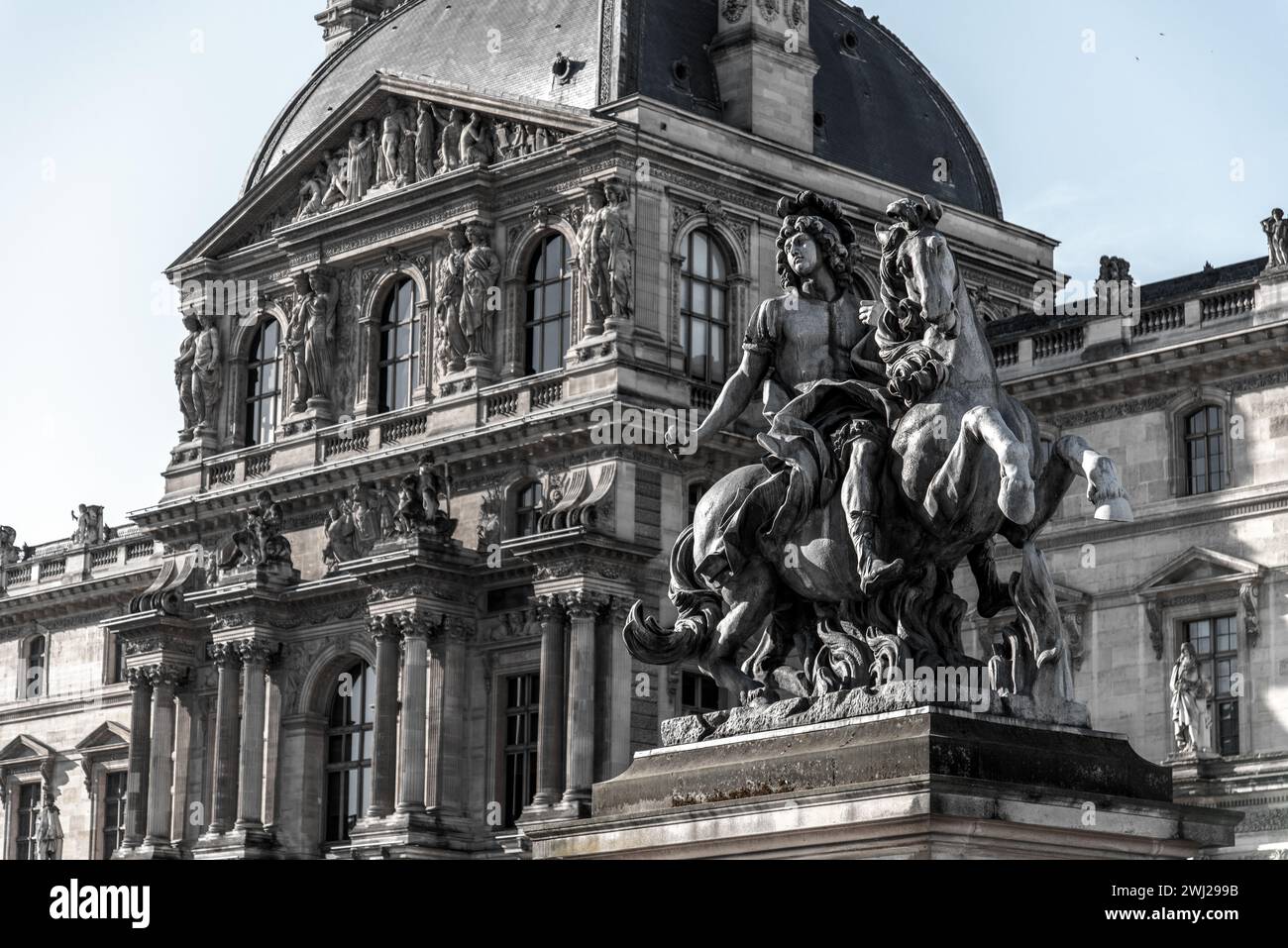 Statue of King Louis XIV in front of the Louvre, Paris Stock Photo