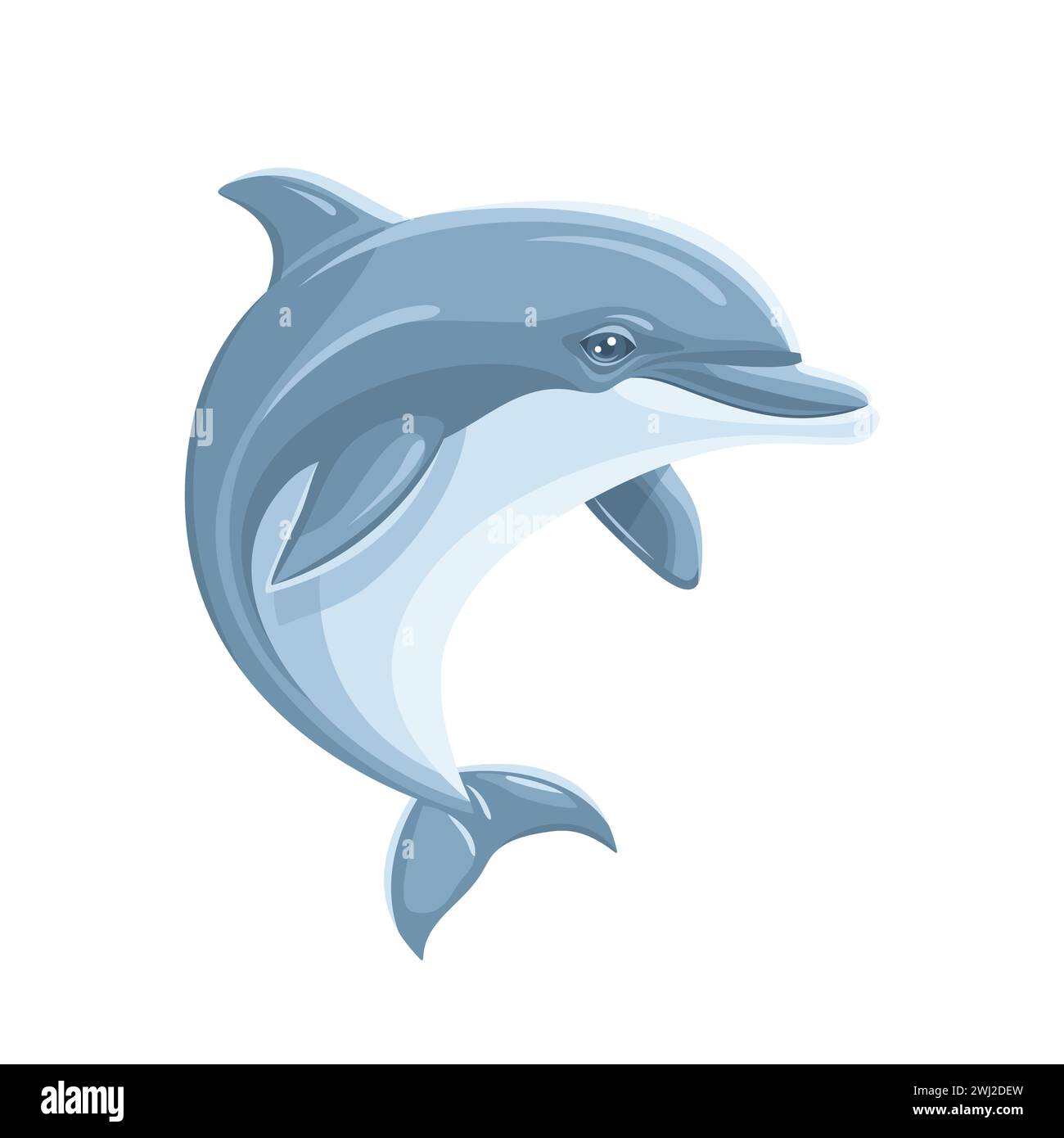 Gray blue cartoon dolphin isolated on white background, flat vector ...