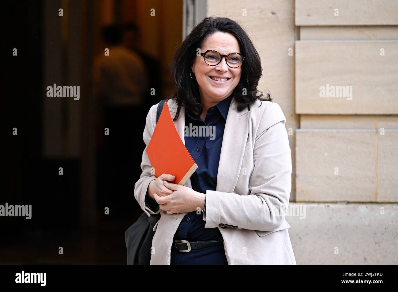 Marina Ferrari during a government ministerial 'work seminar' with French Prime Minister at Hotel Matignon on February 10, 2024 in Paris, France. Stock Photo