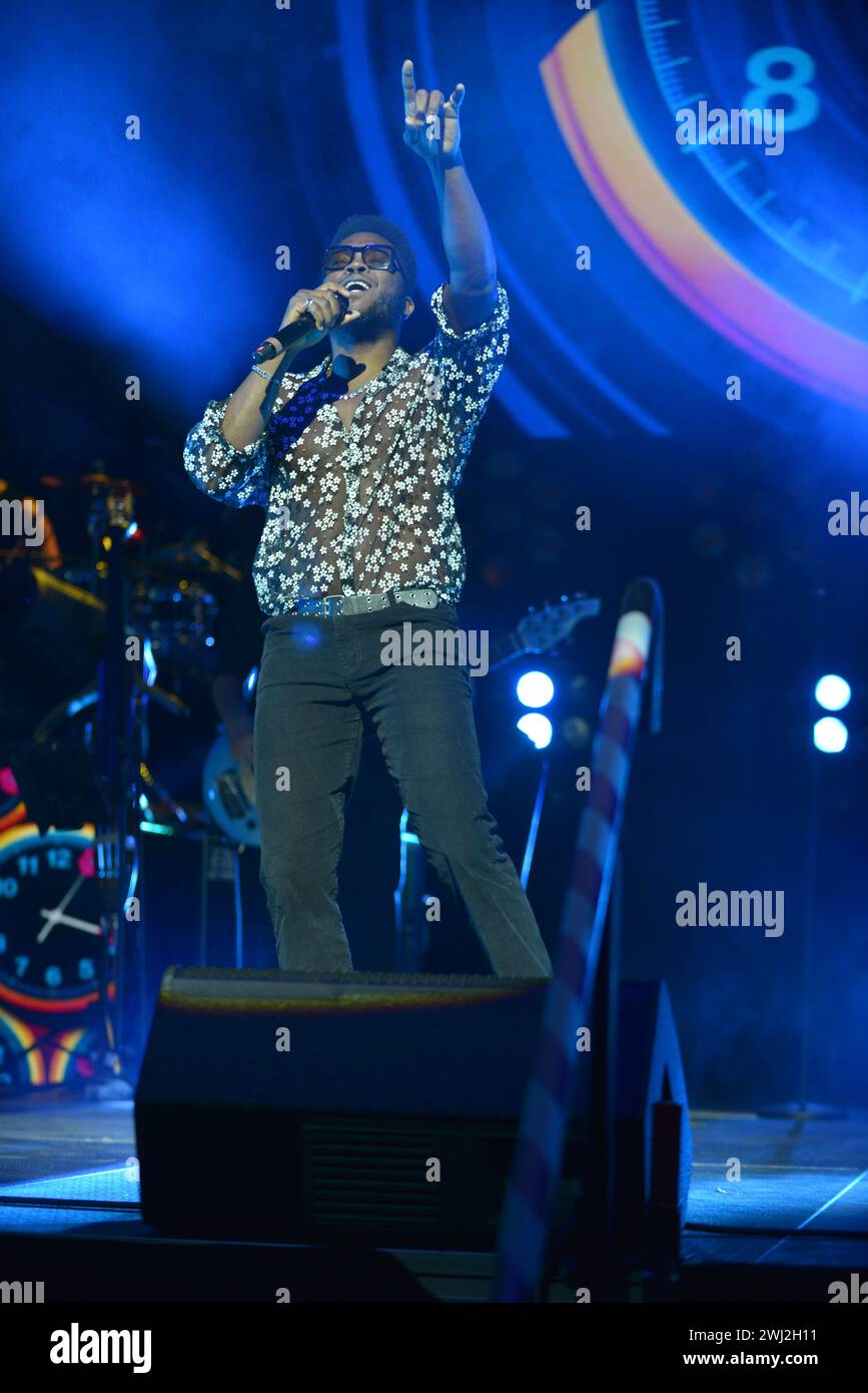 Miami, USA. 10th Feb, 2024. MIAMI, FLORIDA - FEBRUARY 10: Cimafunk performs during Leoni Tórres Y Sus Amigos concert at James L. Knight Center on February 10, 2024 in Miami, Florida. (Photo by JL/Sipa USA) Credit: Sipa USA/Alamy Live News Stock Photo