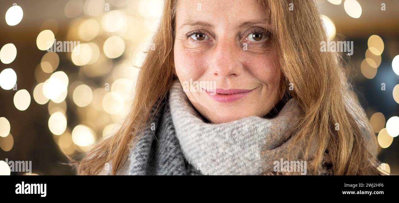 Woman portrait in bokeh lights Stock Photo