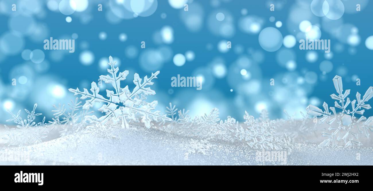 Blue Snowlakes Background - 3D illustration Stock Photo
