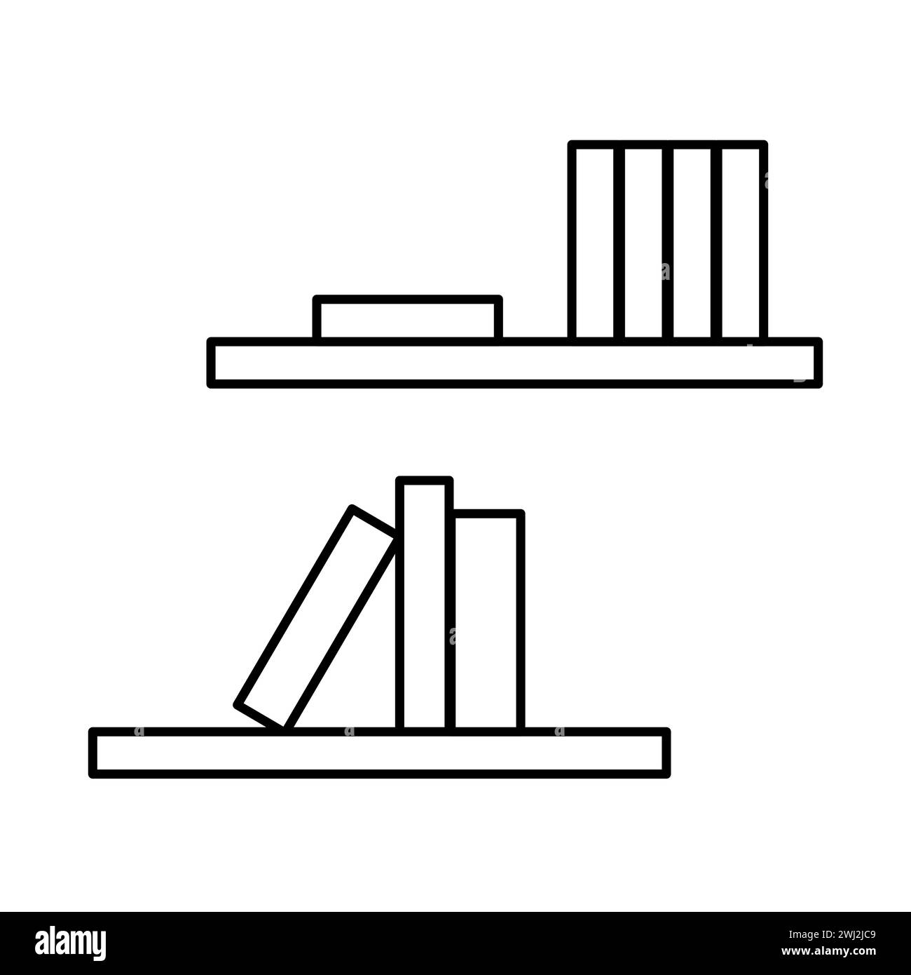 Book spines on a bookshelf in flat style. Stack of books and magazines. Home library. Vector clipart. Outline bookcase. Stock Vector