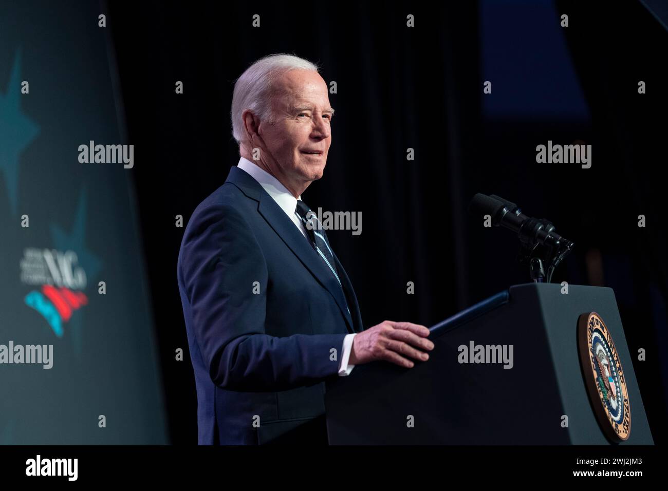 United States President Joe Biden makes remarks at the National Association of Counties Legislative Conference in Washington, DC, February 12, 2024. Credit: Chris Kleponis/Pool via CNP/MediaPunch Stock Photo