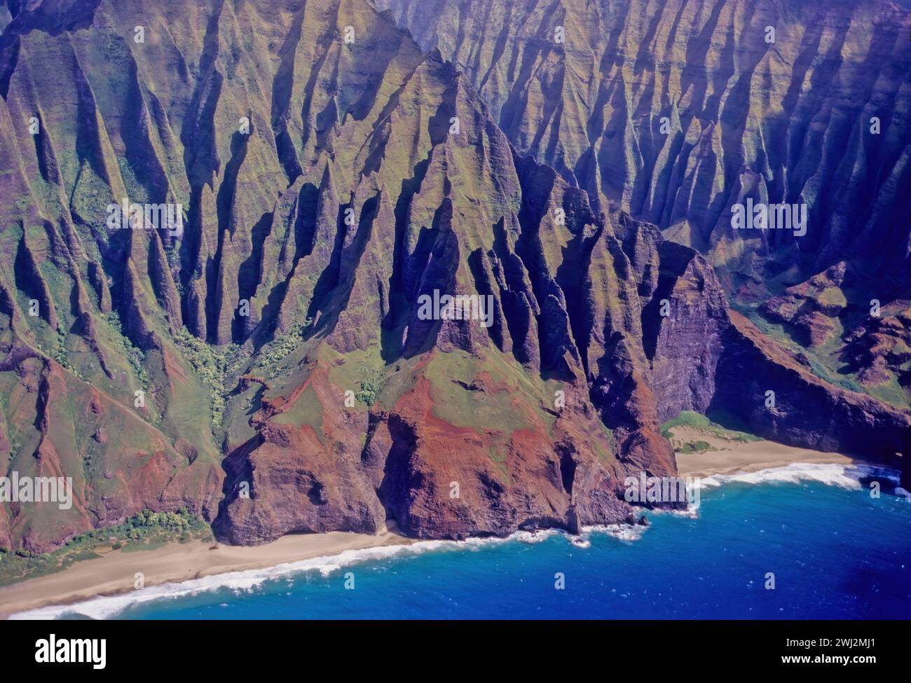 Nā Pali Coast State Park is a 6,175-acre state park in the U.S. state of Hawaii, located in the center of the rugged 16-mile (26 km) northwest side of Stock Photo