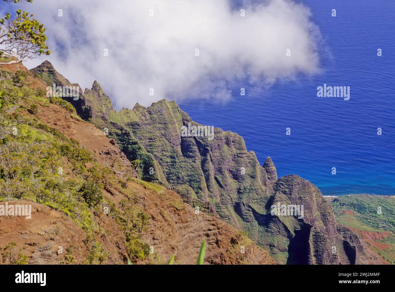 Nā Pali Coast State Park is a 6,175-acre state park in the U.S. state of Hawaii, located in the center of the rugged 16-mile (26 km) northwest side of Stock Photo