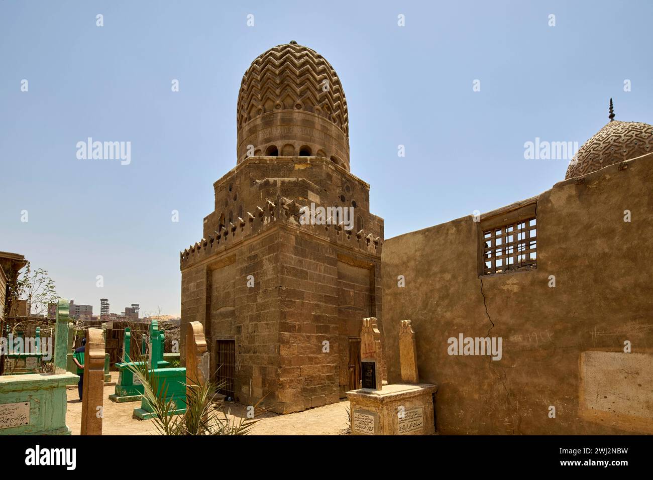 Tomb of Nasrallah (Kuz al-Asal) and Tomb of Azrumuk in the City of the Dead, Northern Cemetery in Cairo, Egypt Stock Photo