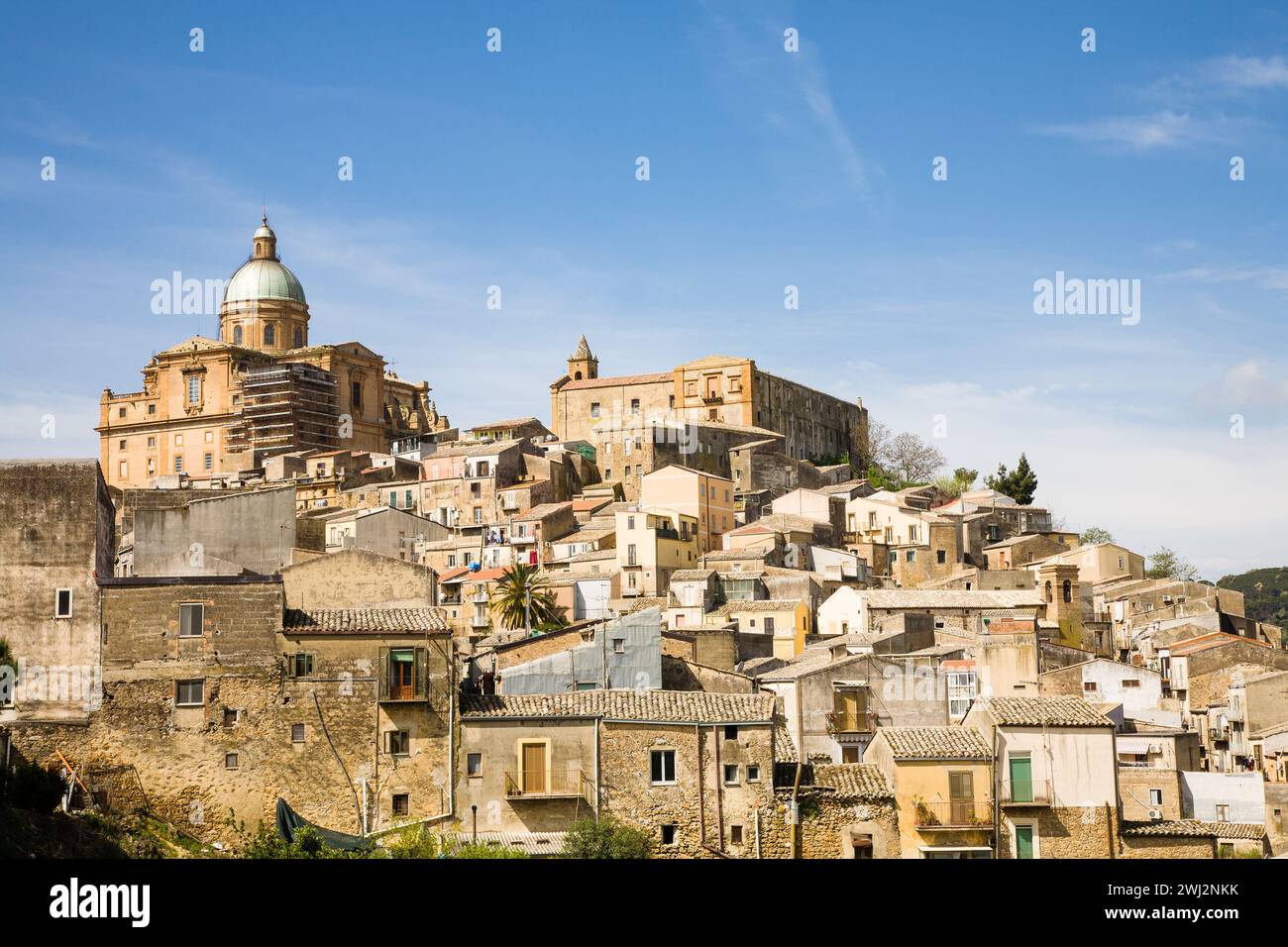The skyline of the hilltop village called Piazza Armerina in the Enna province of central Sicily in Italy Stock Photo
