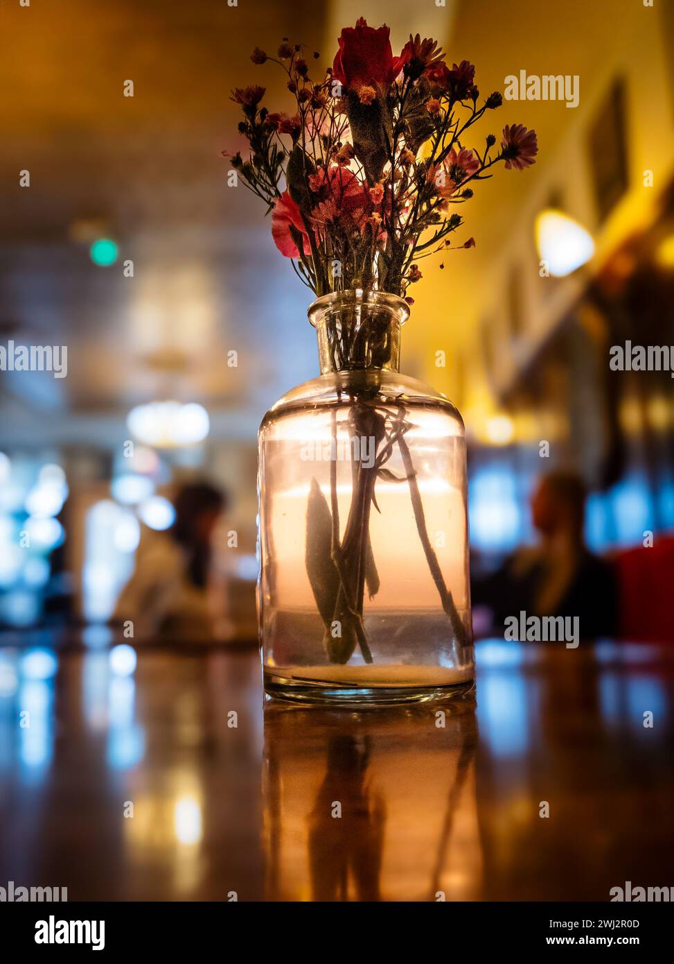Decorative flowers on the table with a  blurry background in the Voorschoten, Netherlands Stock Photo