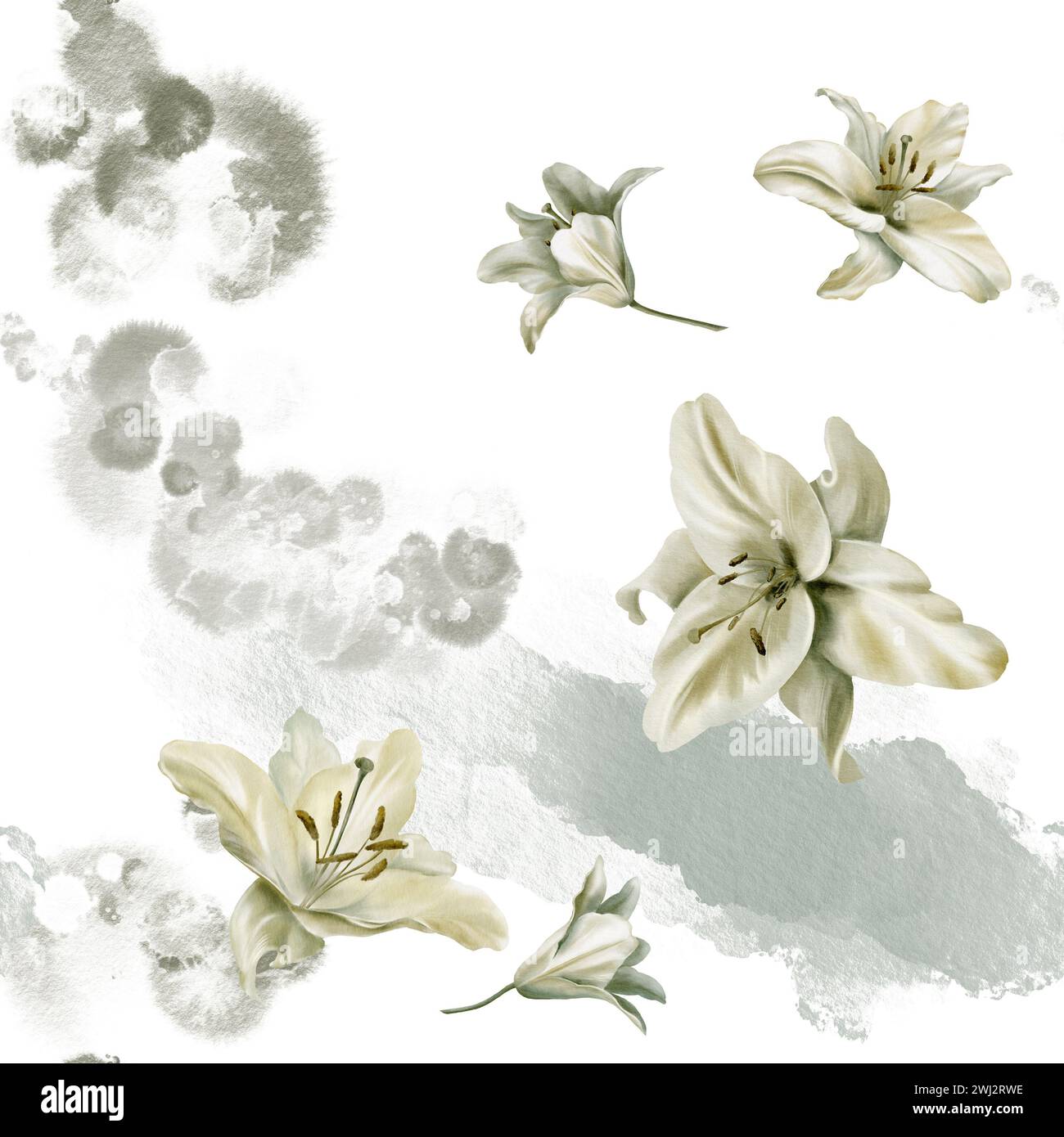 watercolor-seamless-pattern-of-white-lilies-with-spots-and-splashes-on
