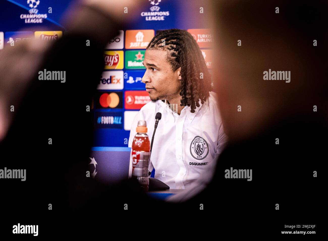 Copenhagen, Denmark. 12th Feb, 2024. Nathan Ake of Manchester City seen at the press conference ahead of the UEFA Champions League match between FC Copenhagen and Manchester City at Parken in Copenhagen. (Photo Credit: Gonzales Photo/Alamy Live News Stock Photo