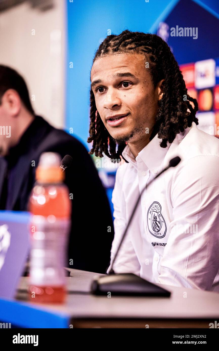 Copenhagen, Denmark. 12th Feb, 2024. Nathan Ake of Manchester City seen at the press conference ahead of the UEFA Champions League match between FC Copenhagen and Manchester City at Parken in Copenhagen. (Photo Credit: Gonzales Photo/Alamy Live News Stock Photo