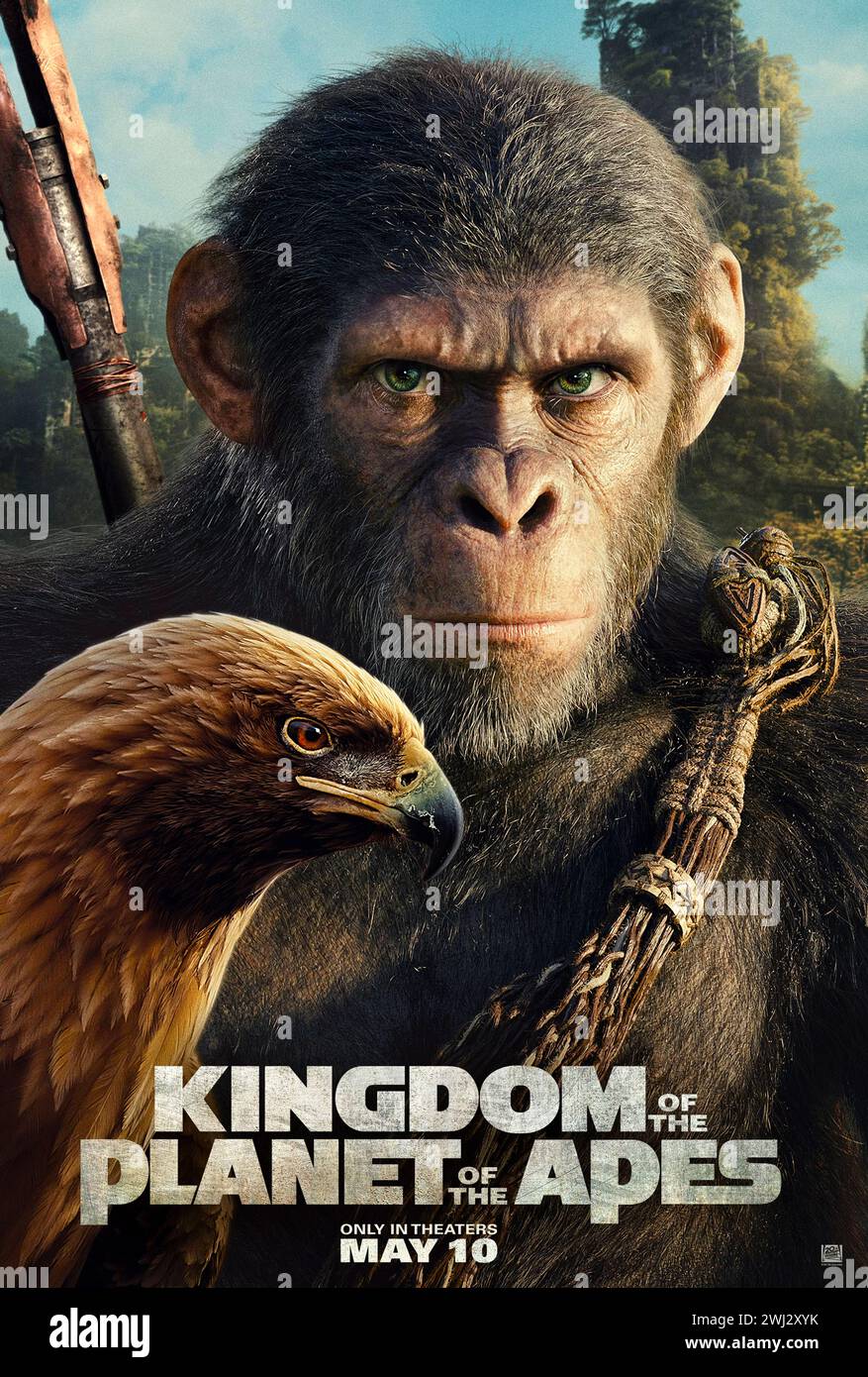 Kingdom of the Planet of the Apes (2024) directed by Wes Ball and starring Owen Teague as Noa, a common chimpanzee, who embarks on a harrowing journey alongside a young human named Nova to determine the future for apes and humans alike.. US character poster ***EDITORIAL USE ONLY***. Credit: BFA / Twentieth Century Studios Stock Photo