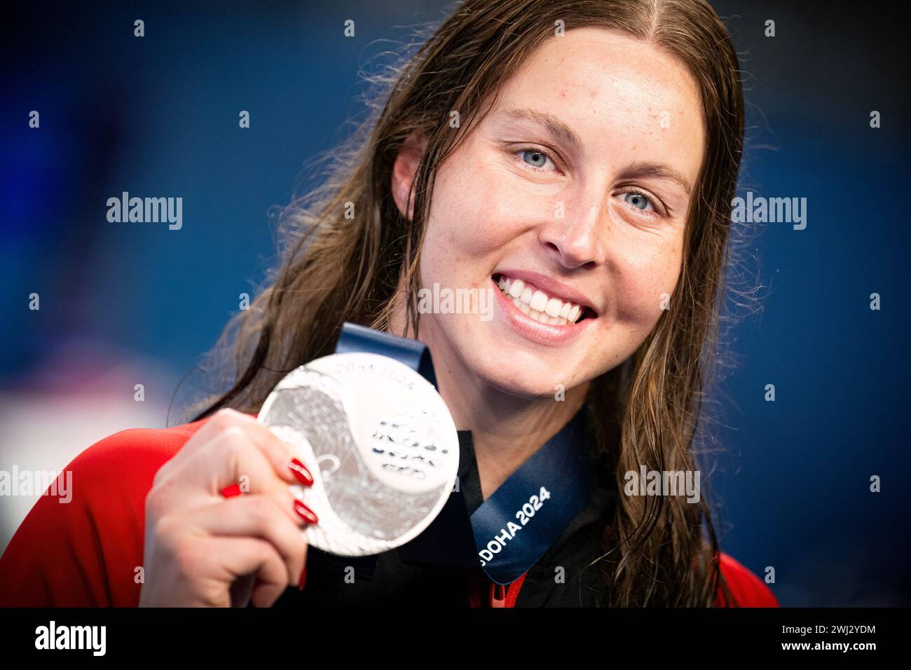 Sydney Pickrem of Canada shows the silver medal after competing in the