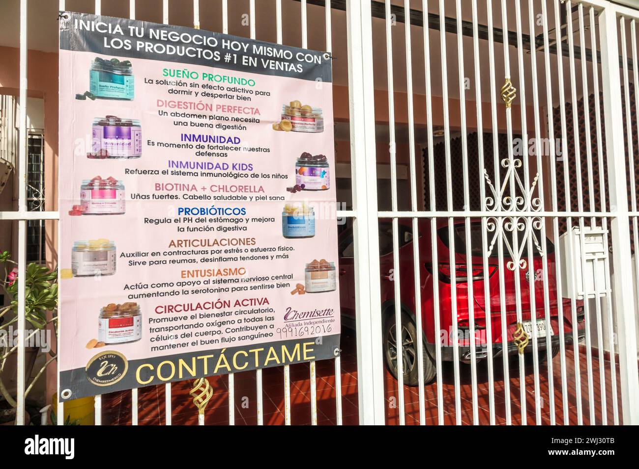 Merida Mexico,Merida Mexico,Zona Paseo Montejo Centro,Calle 41,residence home gate,sign signs information,promoting promotion advertising,banner banne Stock Photo