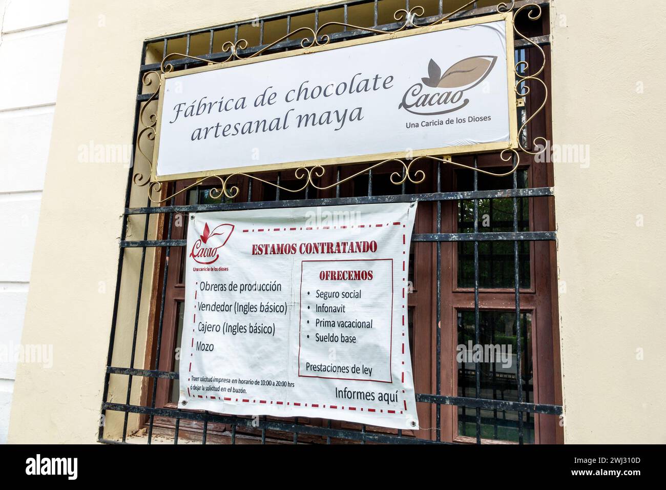 Merida Mexico,Merida Mexico,Zona Paseo Montejo Centro,Cacao Cacaomex Mayan chocolate factory store,help wanted hiring,cashier sales stockperson,offeri Stock Photo