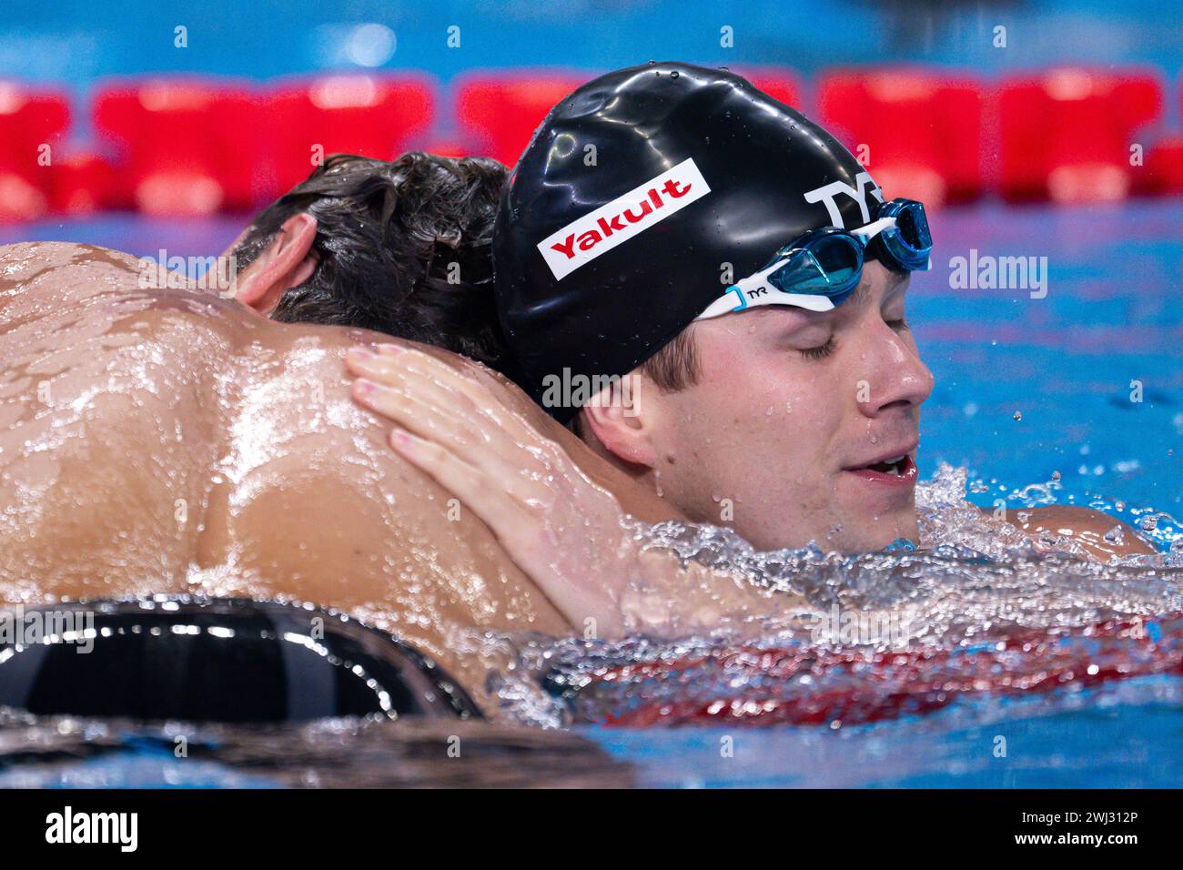 Nic Fink of, USA. , . celebrates after men's 100 meters breaststroke