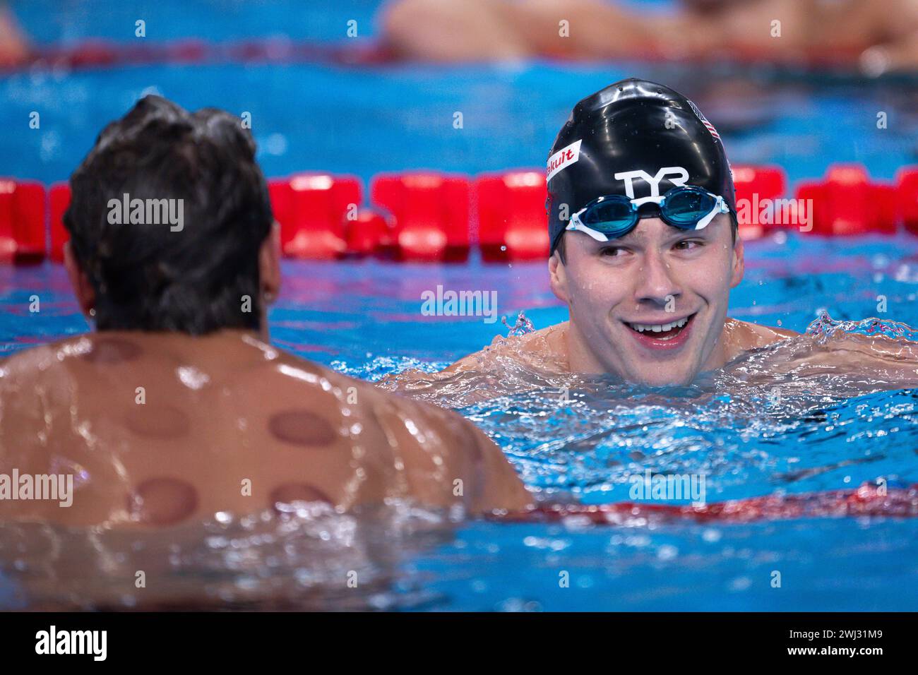 Nic Fink of, USA. , . celebrates after men's 100 meters breaststroke