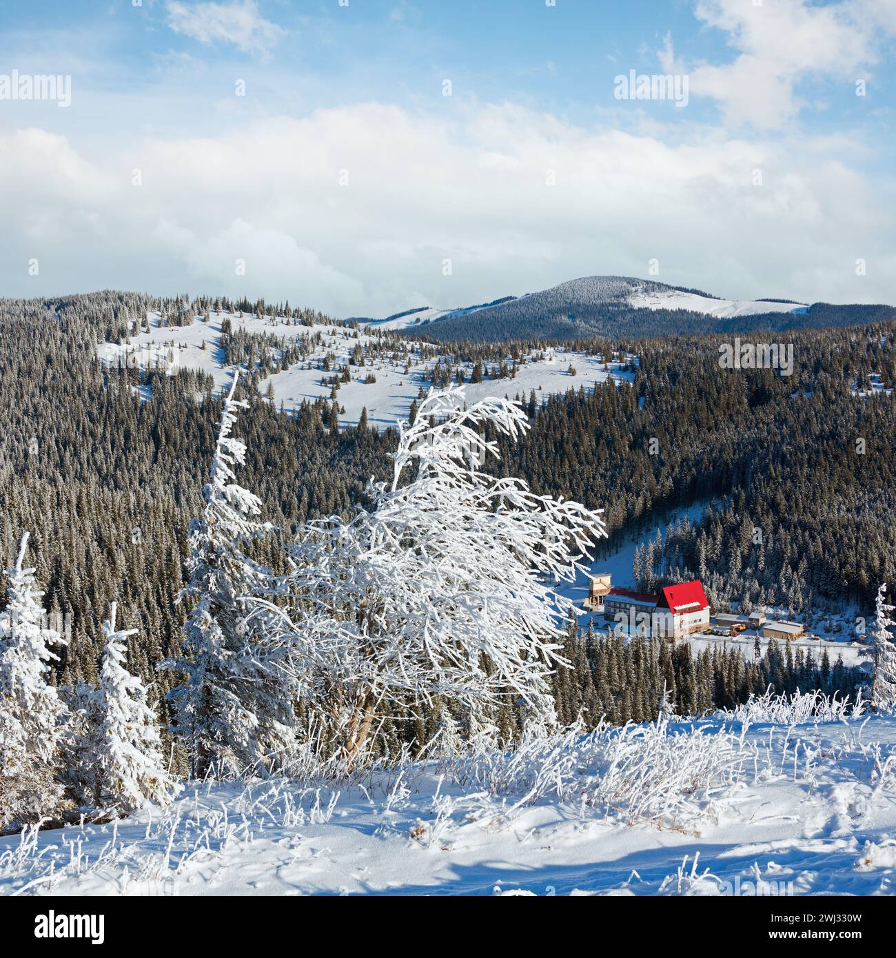 Morning winter mountain landscape Stock Photo