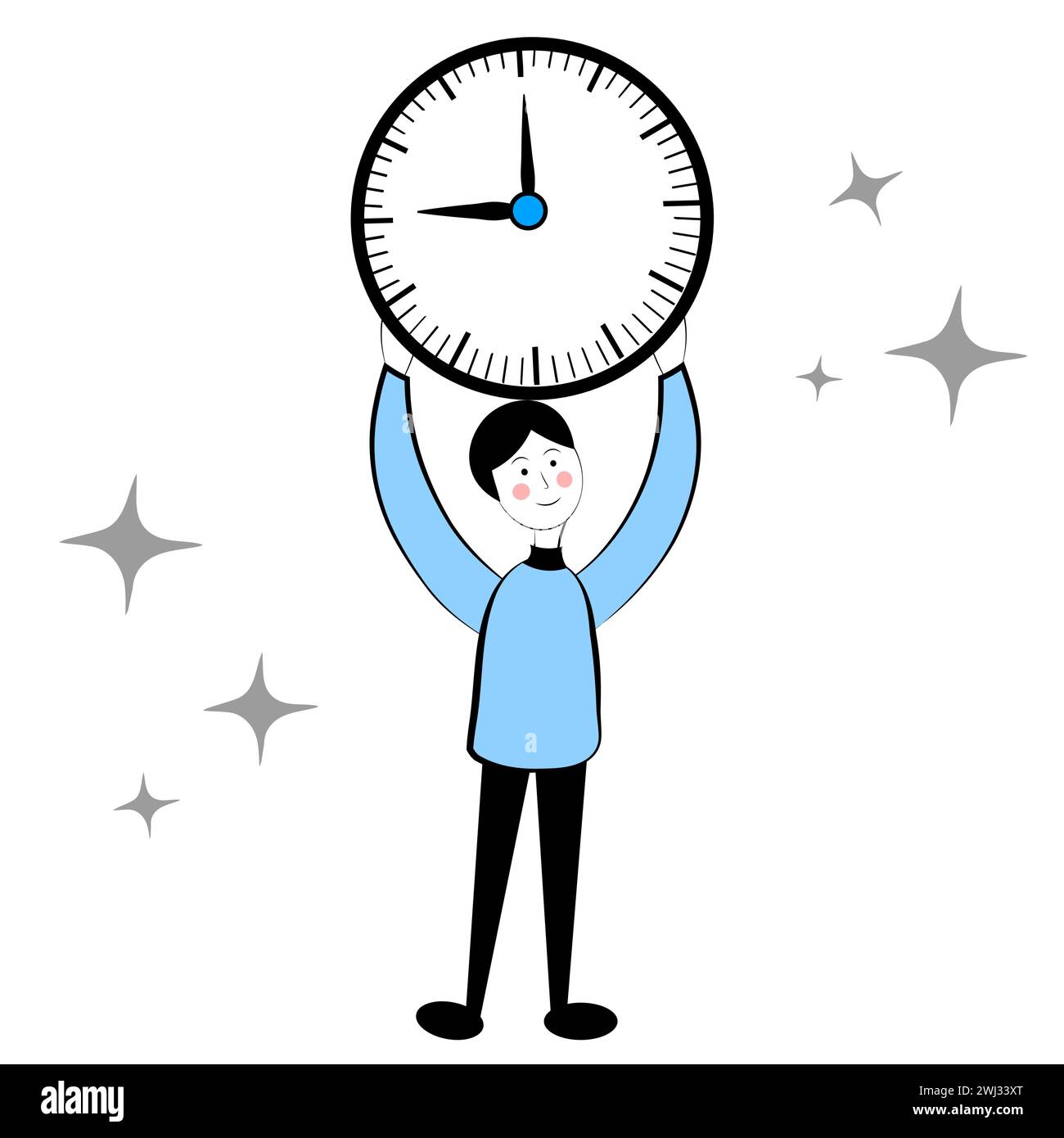 A man with a clock on a white background. Time management Stock Vector