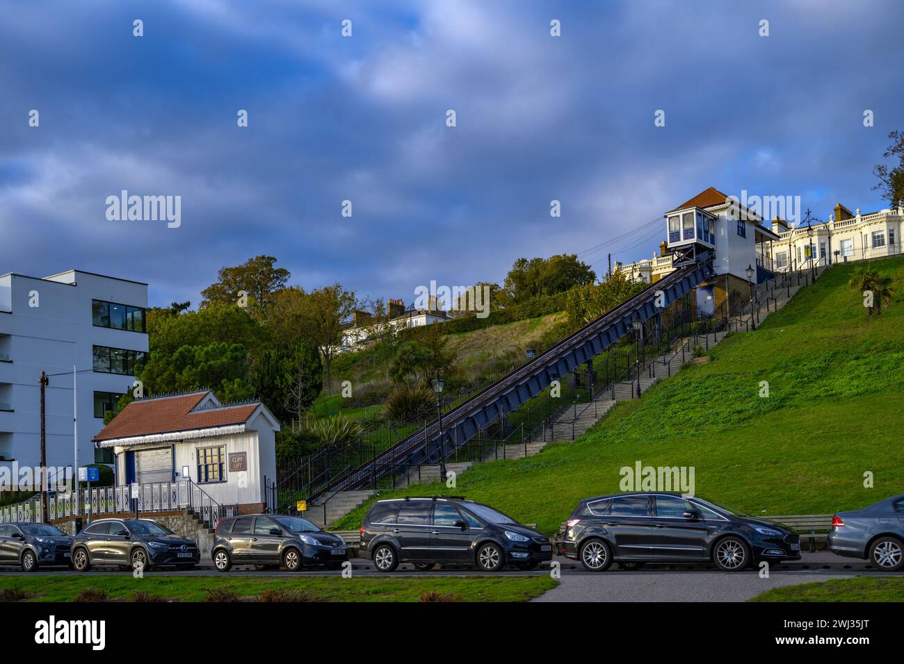 The newly restored Cliff lift At Western Esplanade Southend on sea Stock Photo