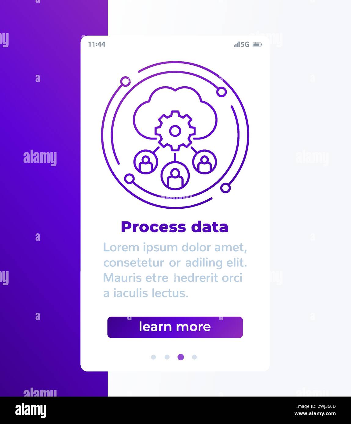 process user data in cloud mobile banner with icon Stock Vector