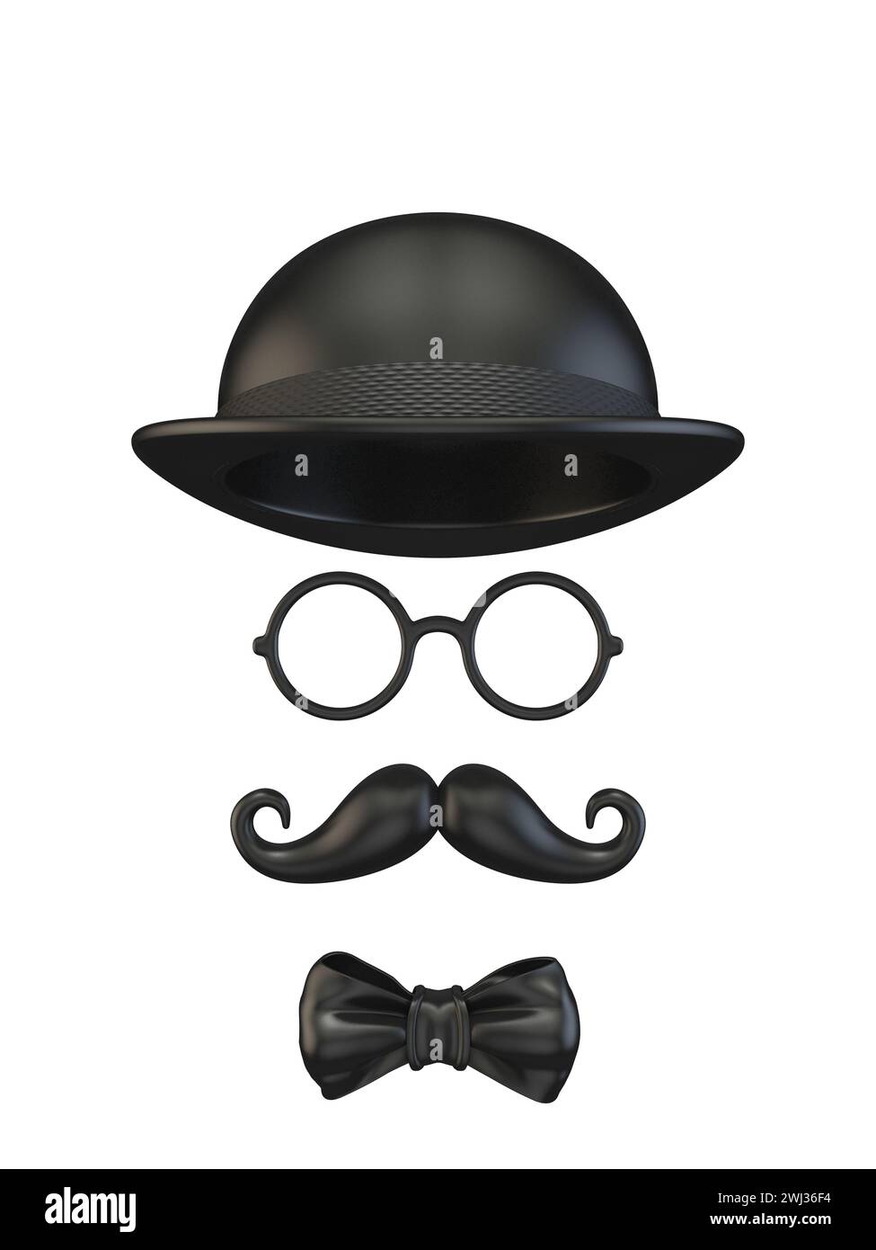 Black mask Hat, ribbon bow, glasses and moustache 3D Stock Photo