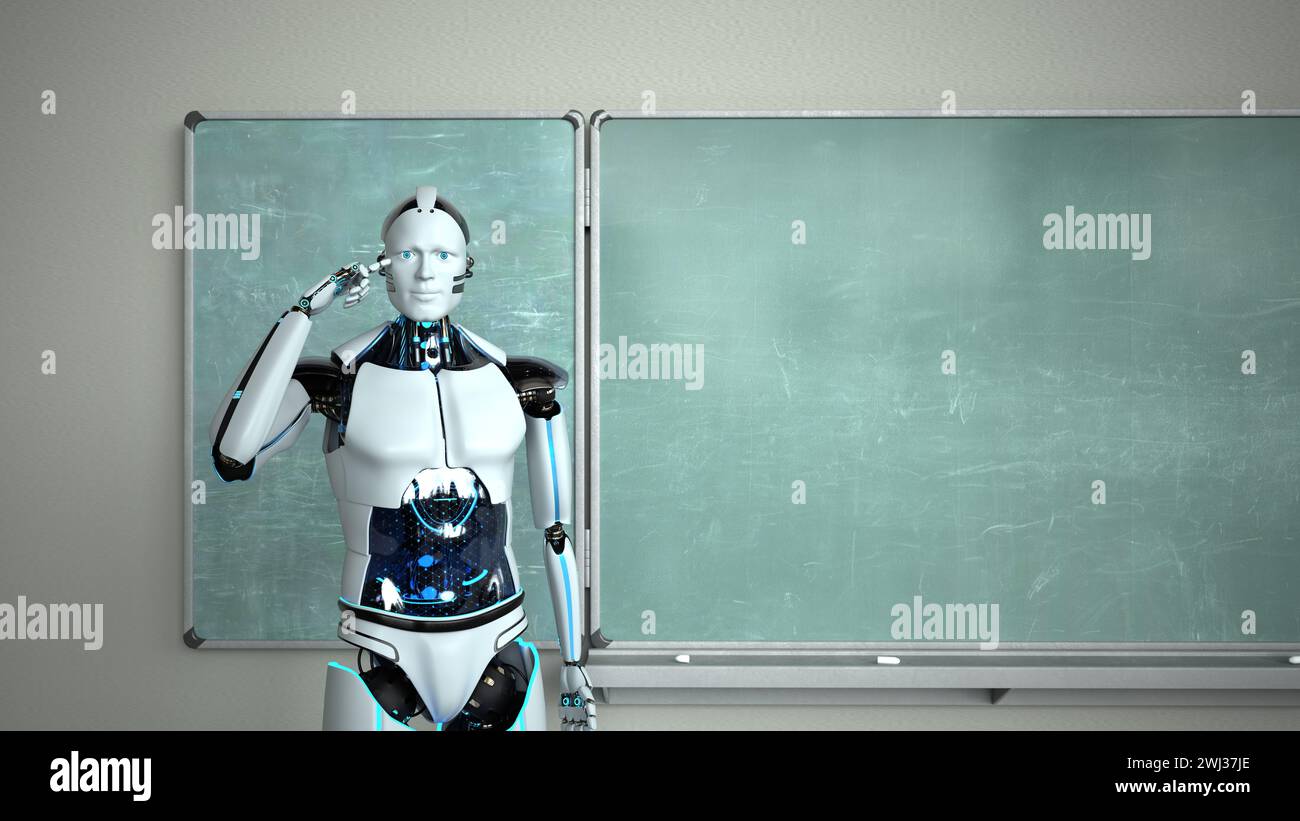 Humanoid Robot Chalkboard Teacher Stock Photo